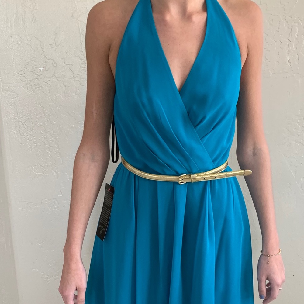 Blue halter neck dress